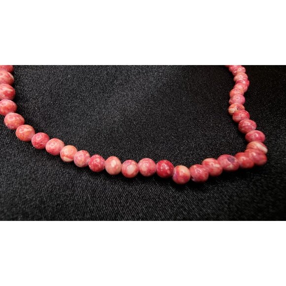 Vintage Long Rhodonite Beaded Necklace 35" Long Pink & White Gemstone Strand Jew - Picture 6 of 6